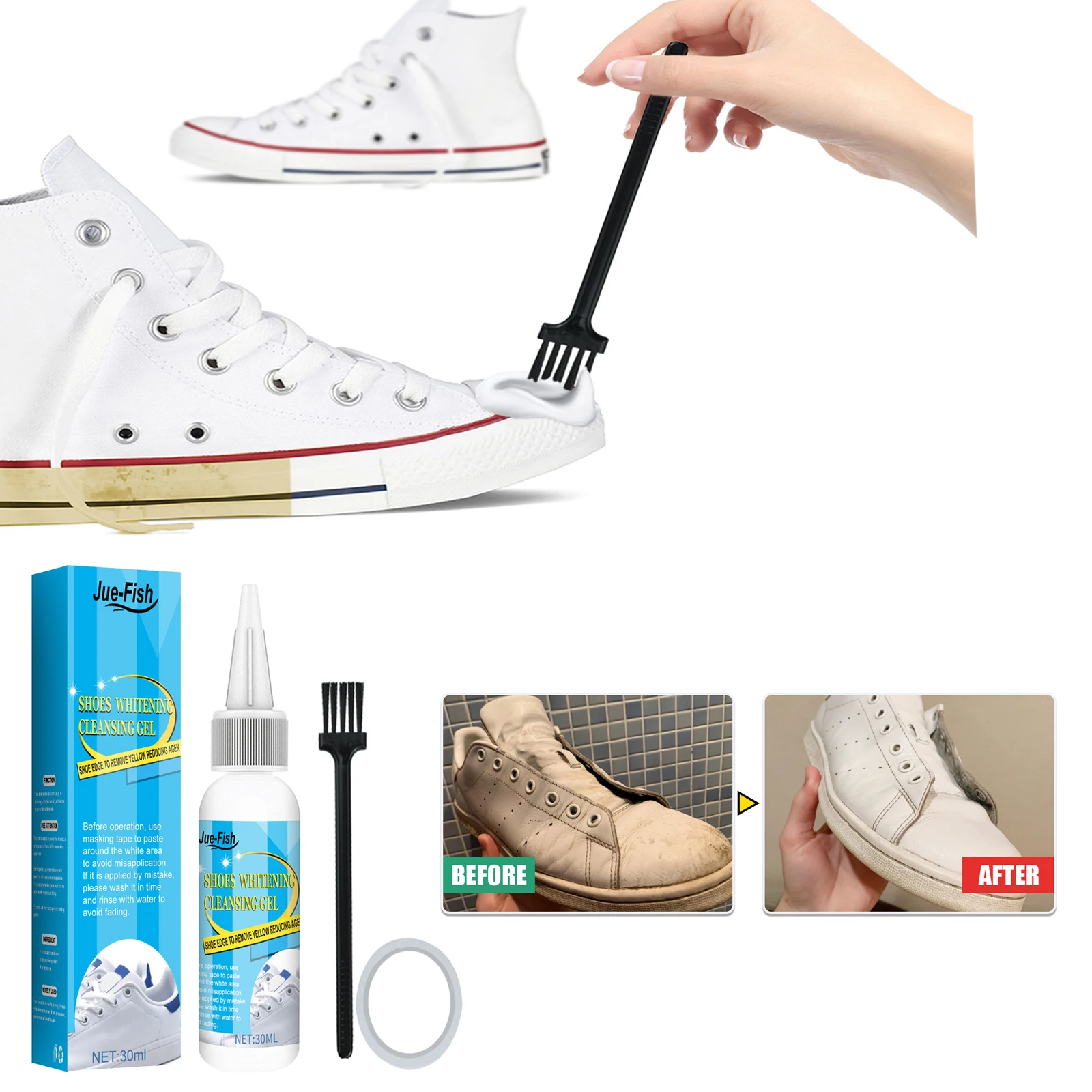 Sneaker Cleaner - ชุดทำความสะอาดรองเท้าสีขาวน้ำยาล้างคราบเจลล้างรองเท้ารองเท้าทำความสะอาดทำให้ขาวขอบสีเหลืองทำความสะอาดรองเท้า