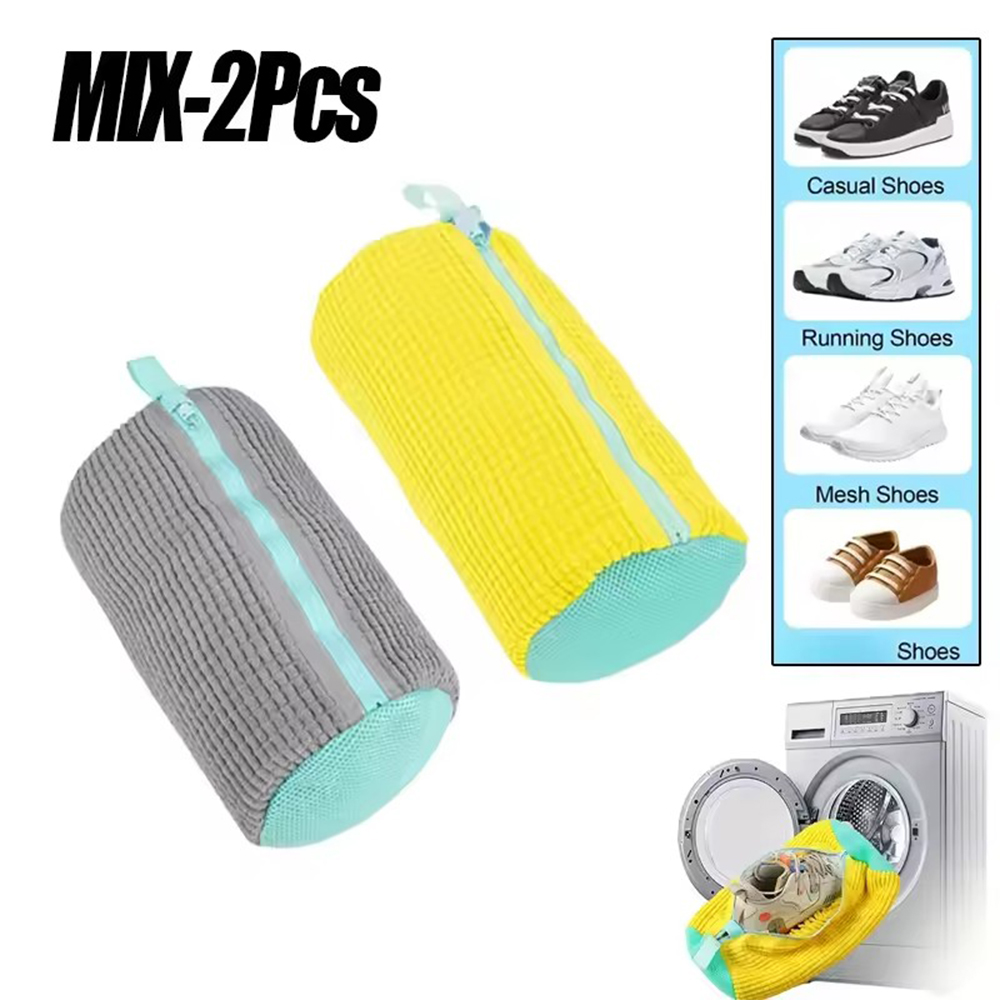 Sneaker Care Cleaning Kit - กระเป๋าเครื่องซักผ้ารองเท้าที่ทนทานสําหรับรองเท้าทุกประเภท - สีเหลืองมีซิปสีน้ําเงิน เหมาะสําหรับรองเท้าผ้าใบและรองเท้าลําลอง กระเป๋าซักผ้า