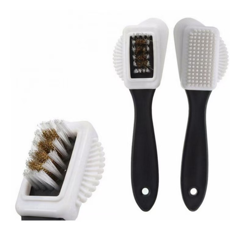 Sneaker Care Suede - แปรงทำความสะอาดรองเท้าหนังกลับ 3-in-1 พร้อมขนแปรงทองเหลือง, แปรงขัดหนังนูบัคทรงตัว S สำหรับรองเท้าบูท