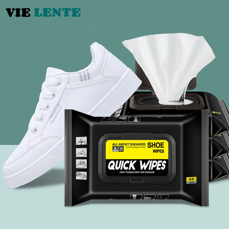 Sneaker Cleaning Kit - 12 ชิ้น/30 ชิ้นทิ้งรองเท้าผ้าเช็ดทําความสะอาดแบบพกพาสีขาวรองเท้าทําความสะอาดผ้าเช็ดทําความสะอาดรองเท้าผ้าใบทําความสะอาด Quick เช็ดเปียก VIE