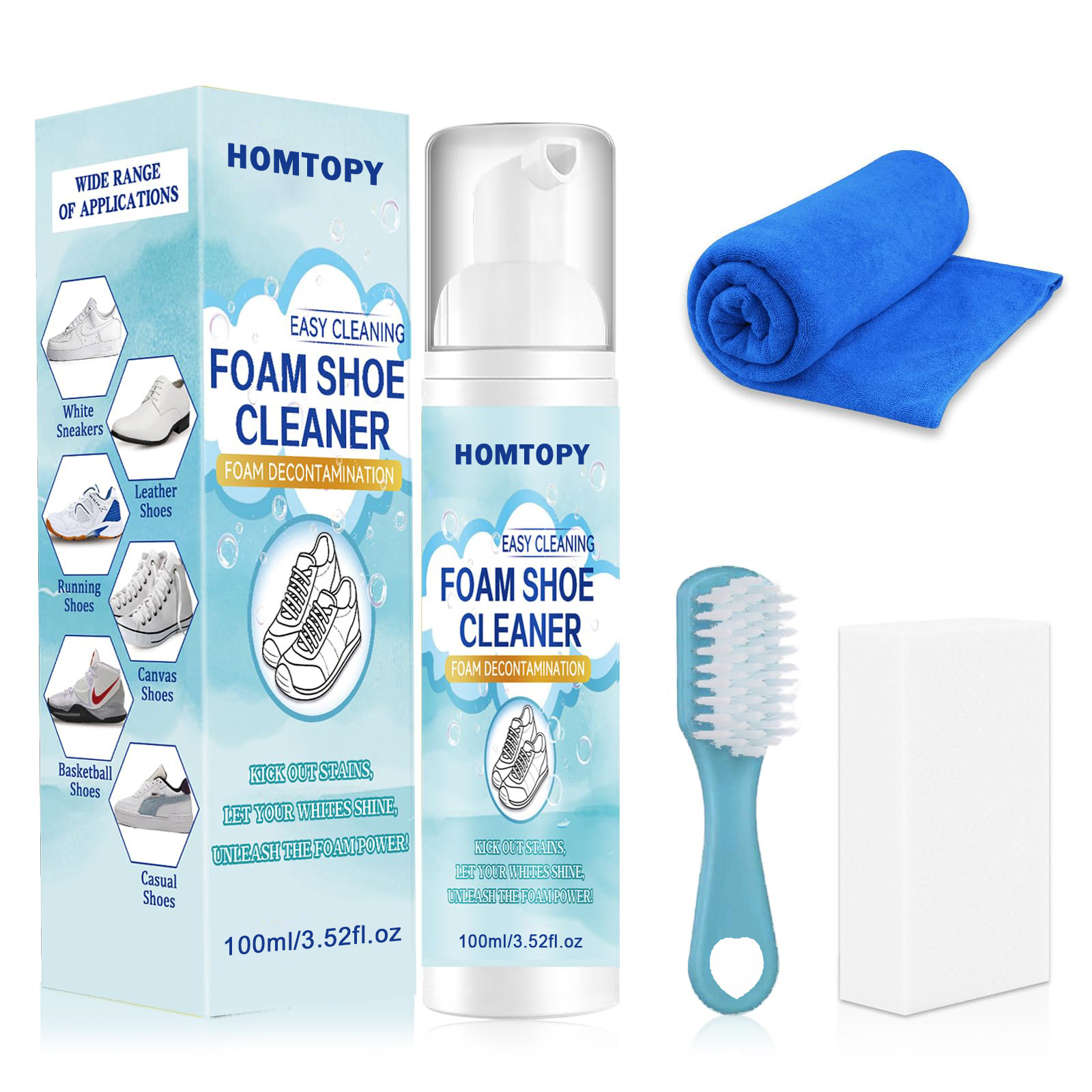 Sneaker Shoe Care Kit - ชุดทำความสะอาดรองเท้า น้ำยาทำความสะอาดรองเท้าผ้าใบ ขจัดคราบสกปรก น้ำยาทำความสะอาดรองเท้าสีขาว 6.76 ออนซ์
